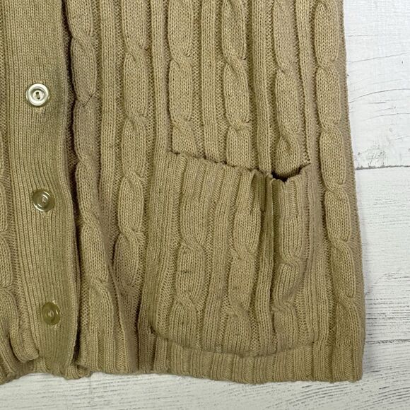 Vintage Tan Cable Knit Sweater Vest Button Front Pockets - Picture 3 of 4